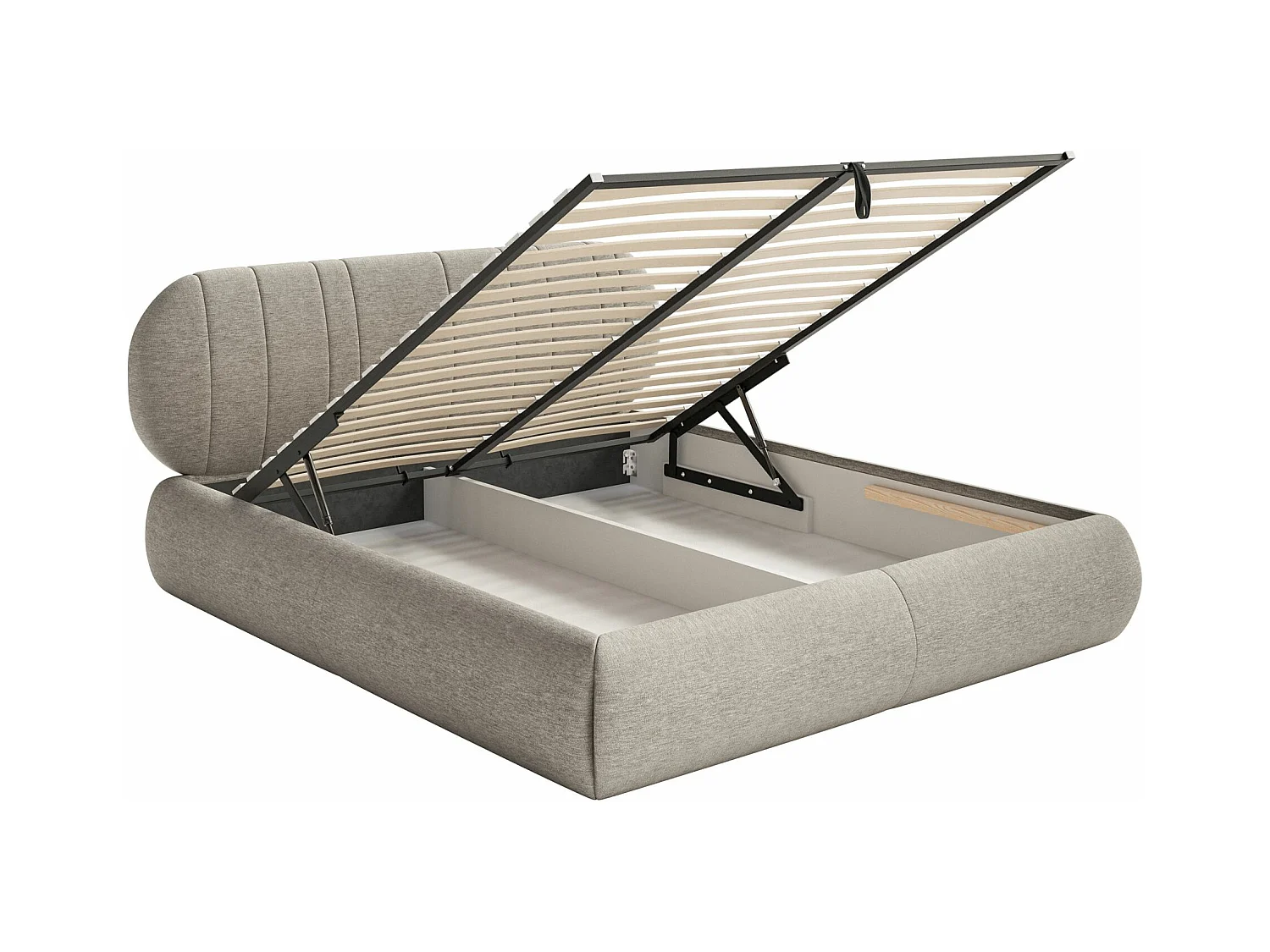 Lit coffre - 160x200 cm - en tissu tressé gris-beige - ASMELIO