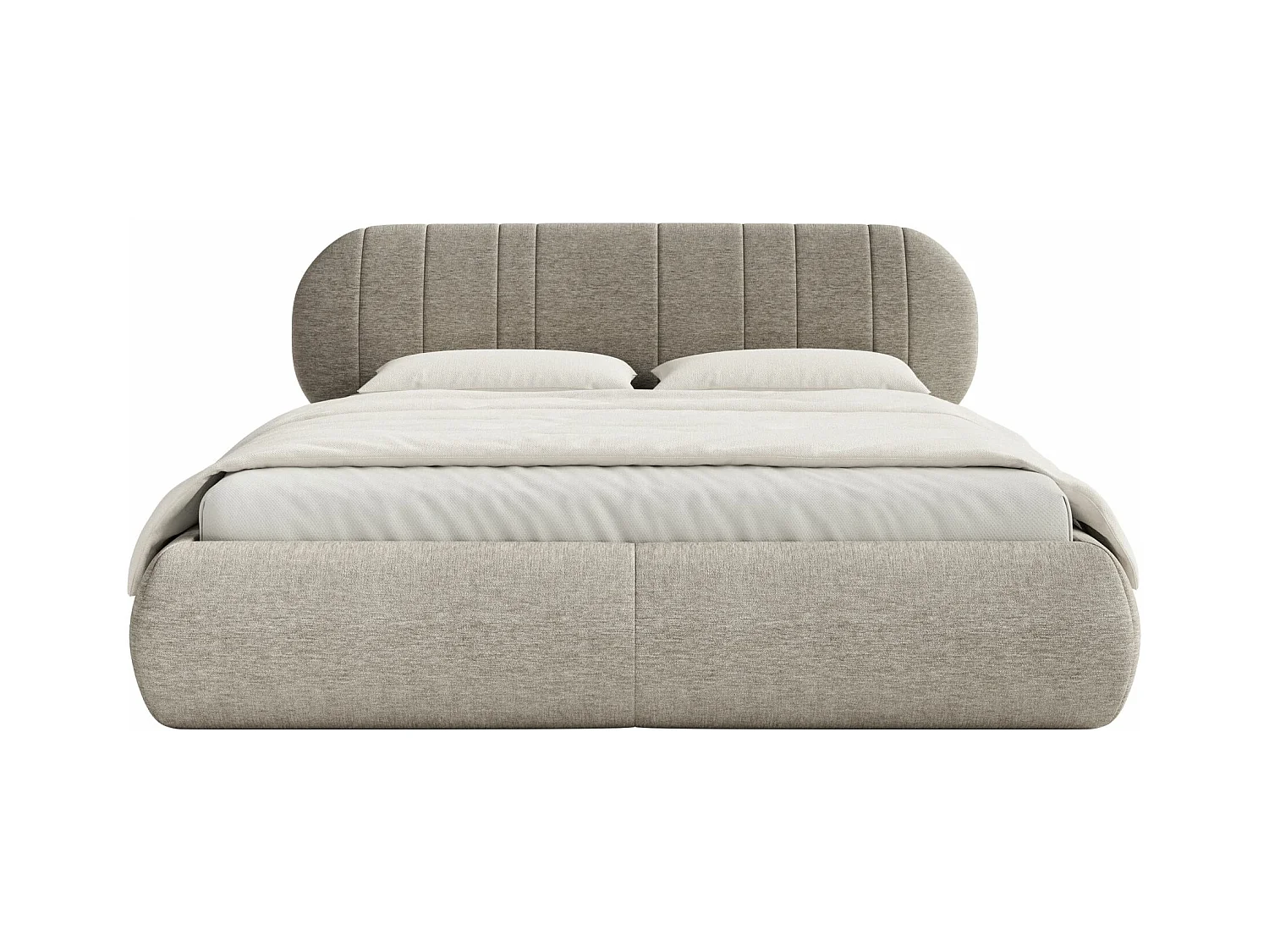 Lit coffre - 160x200 cm - en tissu tressé gris-beige - ASMELIO