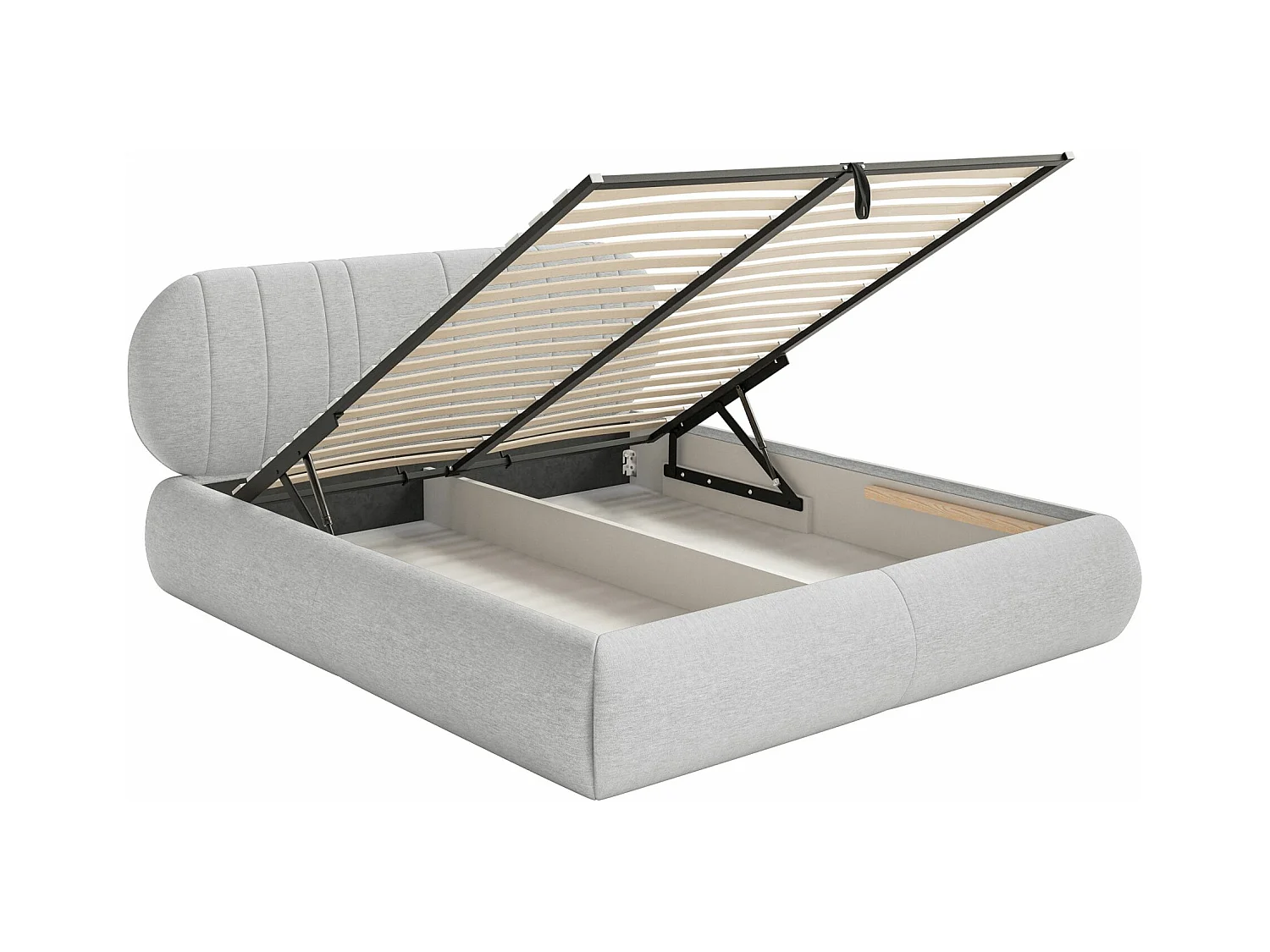 Lit coffre - 160x200 cm - en tissu tressé gris clair - ASMELIO