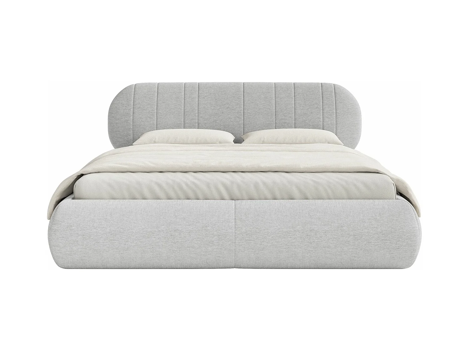 Lit coffre - 160x200 cm - en tissu tressé gris clair - ASMELIO