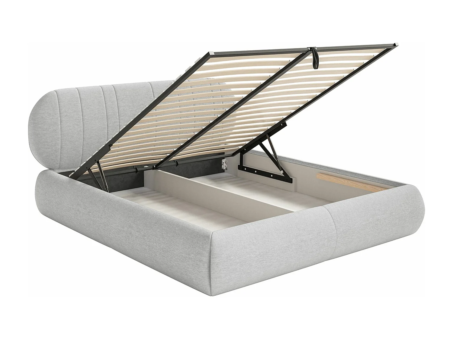 Lit coffre - 160x200 cm - en tissu tressé gris clair - ASMELIO