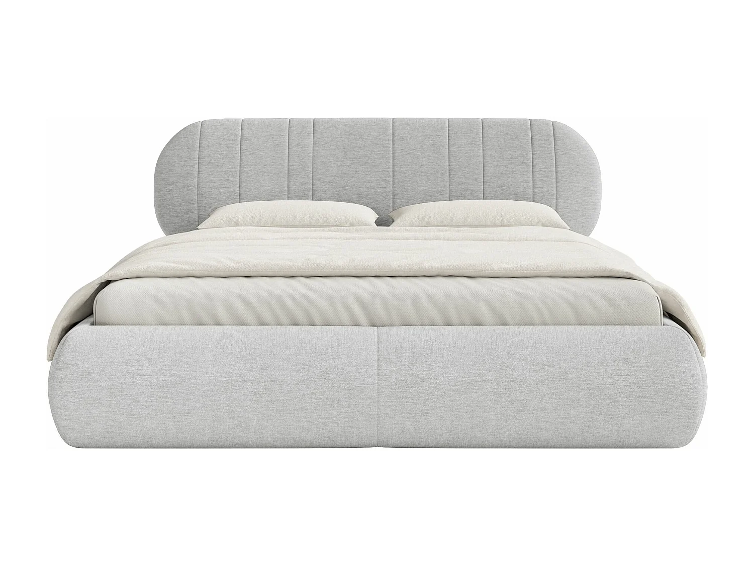 Lit coffre - 160x200 cm - en tissu tressé gris clair - ASMELIO