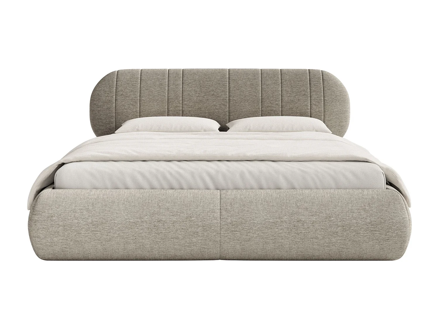 Lit coffre - 180x200 cm - en tissu tressé gris-beige - ASMELIO