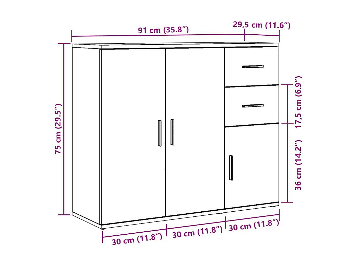 Buffet vieux bois 91x29,5x75 cm bois d'ingénierie