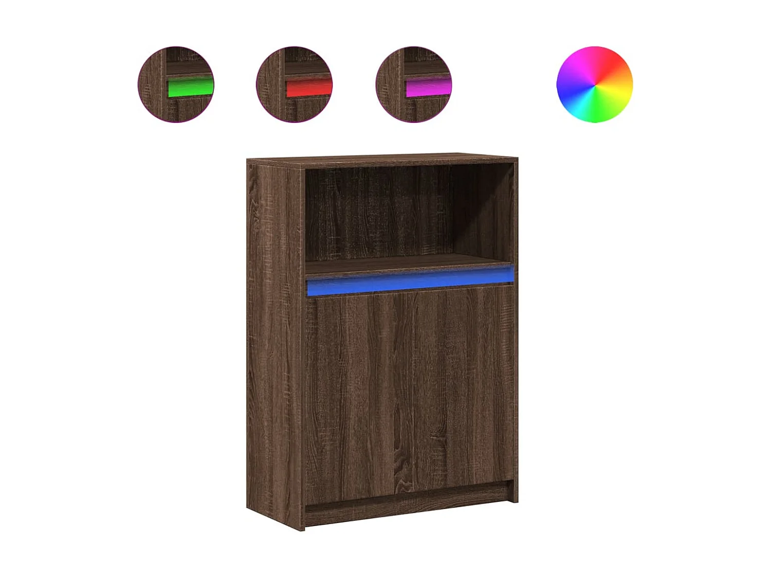 Dressoir met LED 72x34x100 cm bewerkt hout bruin eikenkleur