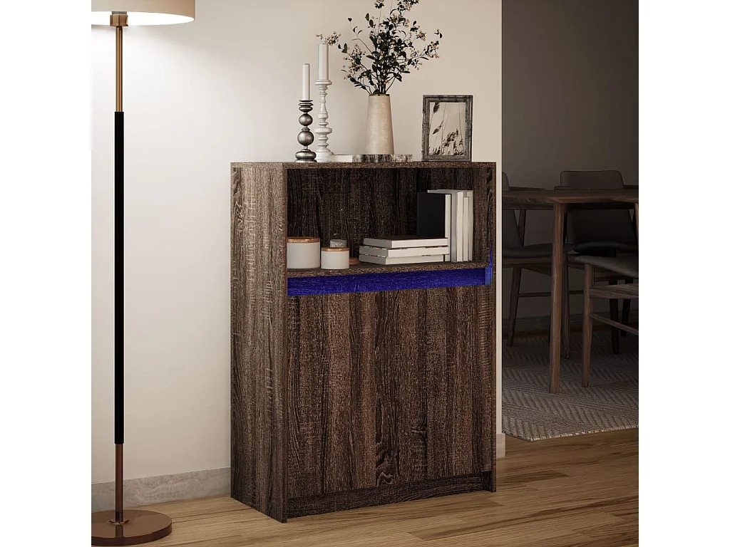 Dressoir met LED 72x34x100 cm bewerkt hout bruin eikenkleur