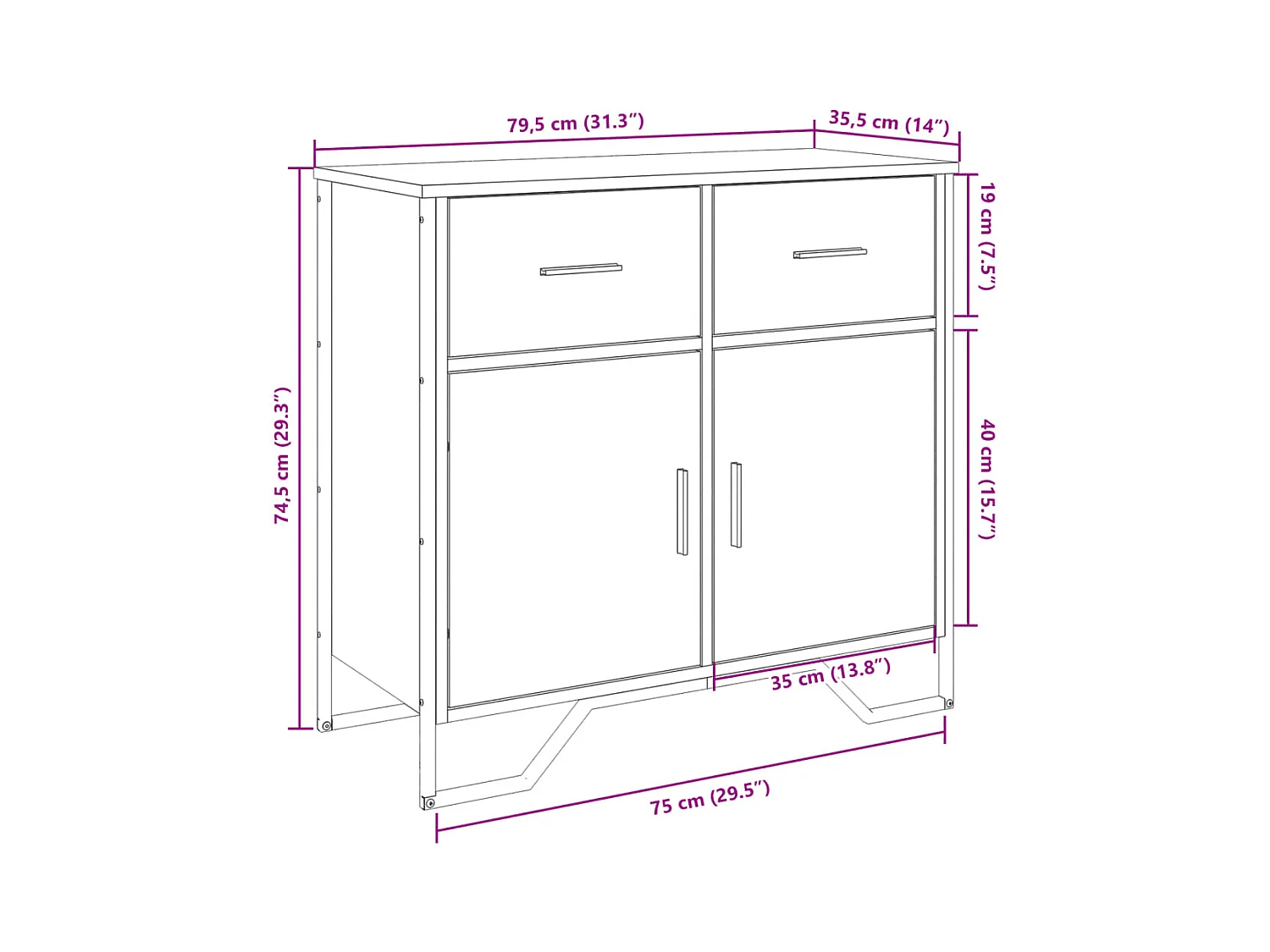 Buffet chêne fumé 79,5x35,5x74,5 cm bois d'ingénierie