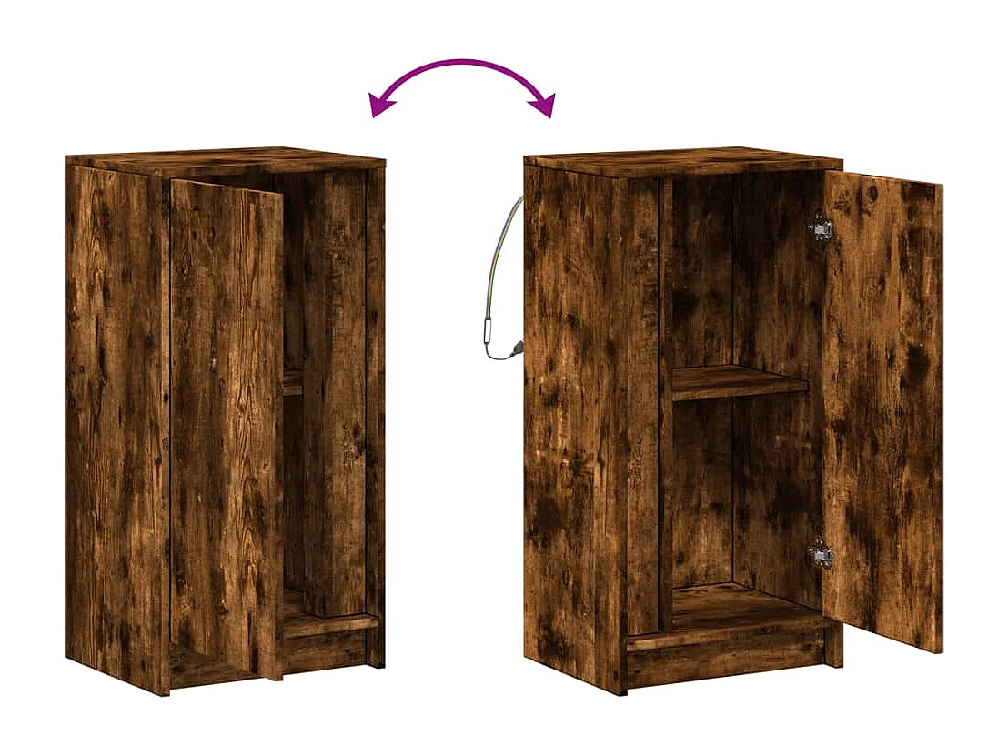 Buffet avec LED chêne fumé 42,5x34x85 cm bois d'ingénierie