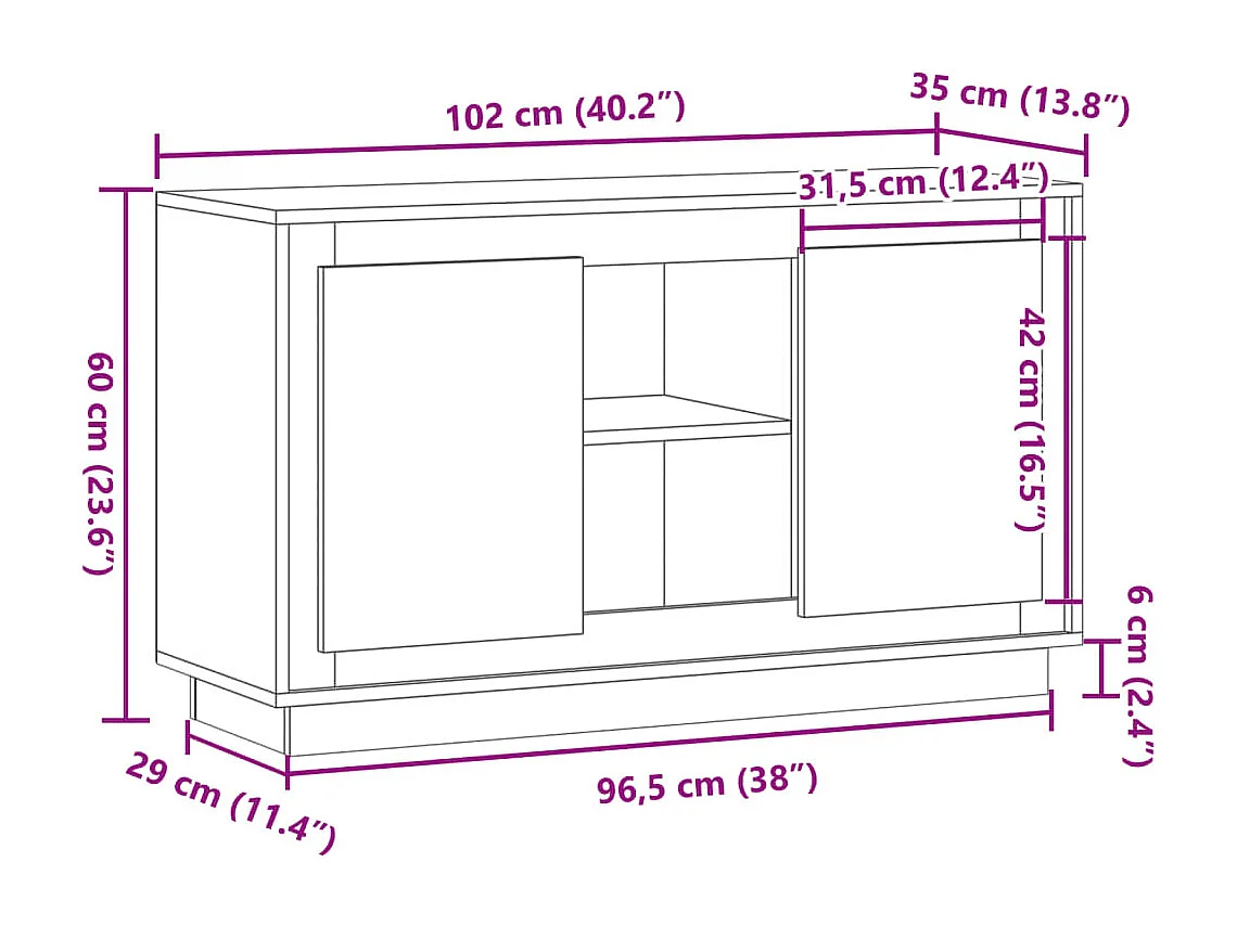 Buffet vieux bois 102x35x60 cm bois d'ingénierie