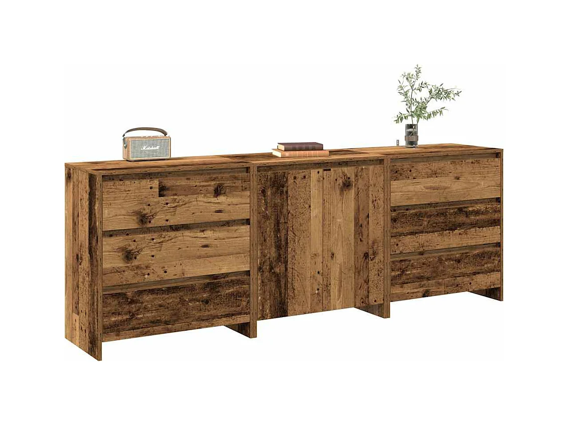 Buffet 3 pcs vieux bois bois d'ingénierie