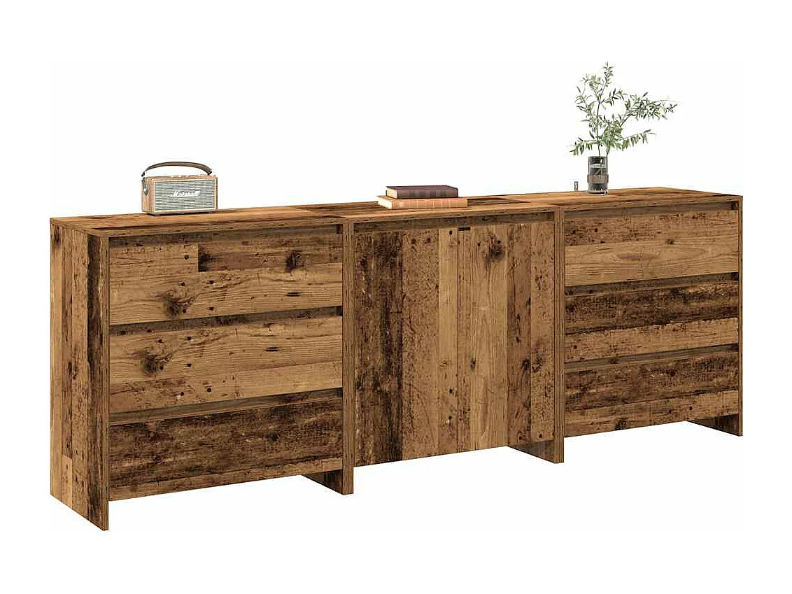 Buffet 3 pcs vieux bois bois d'ingénierie