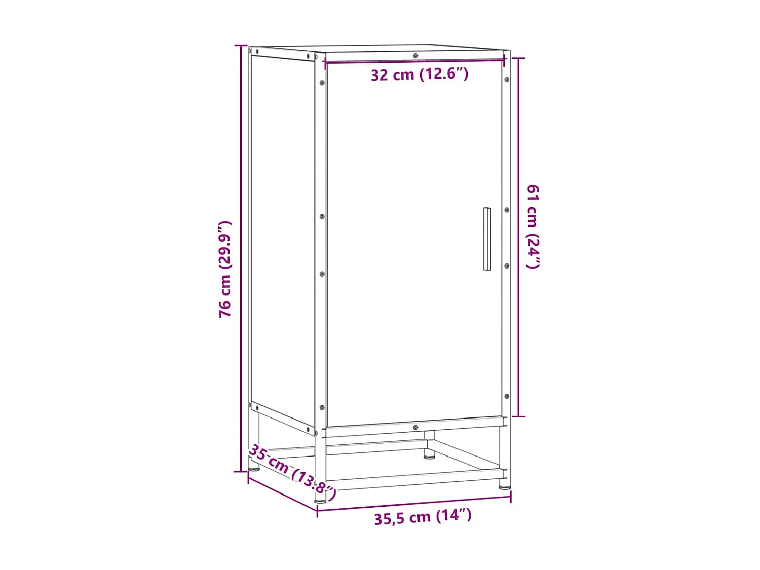 Buffet chêne fumé 35,5x35x76 cm bois d'ingénierie et métal