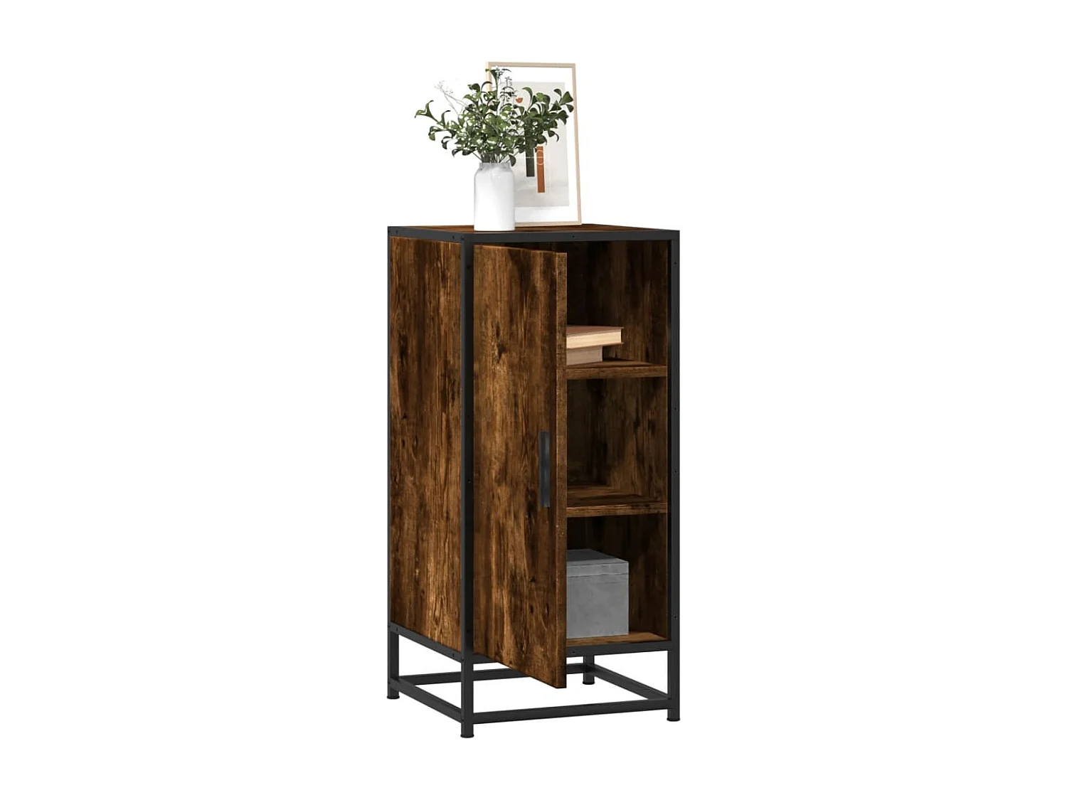 Buffet chêne fumé 35,5x35x76 cm bois d'ingénierie et métal