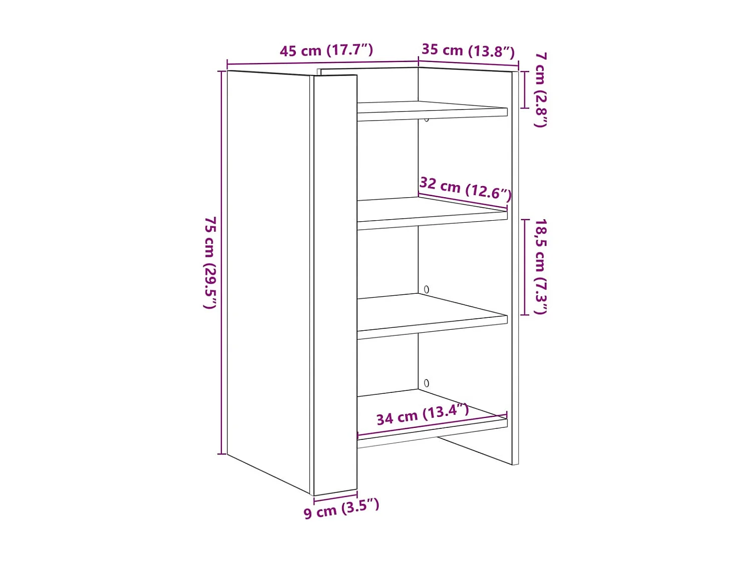 Dressoir 45x35x75 cm bewerkt hout gerookt eiken
