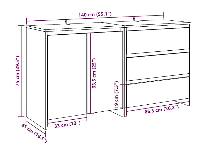 2-tlg. Sideboard Altholz-Optik Holzwerkstoff