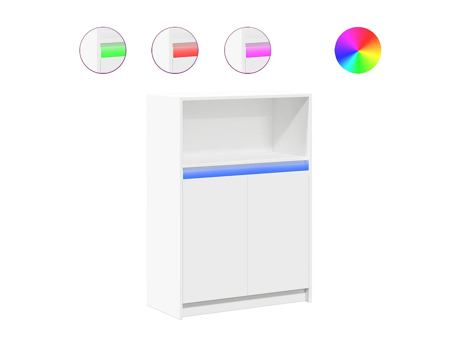 Biały bufet 72x34x100 cm z drewna inżynieryjnego z regulowanym oświetleniem LED RGB i dużą przestrzenią do przechowywania