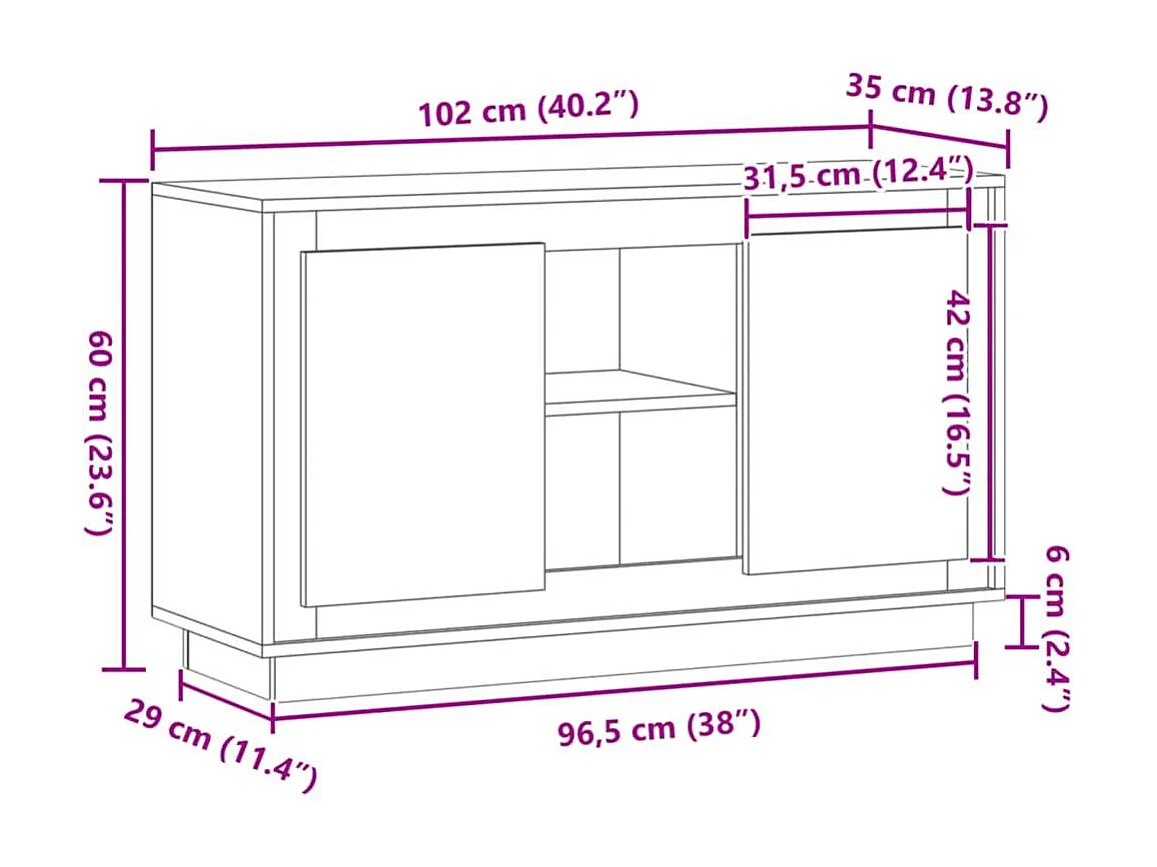 Buffet chêne artisanal 102x35x60 cm bois d'ingénierie