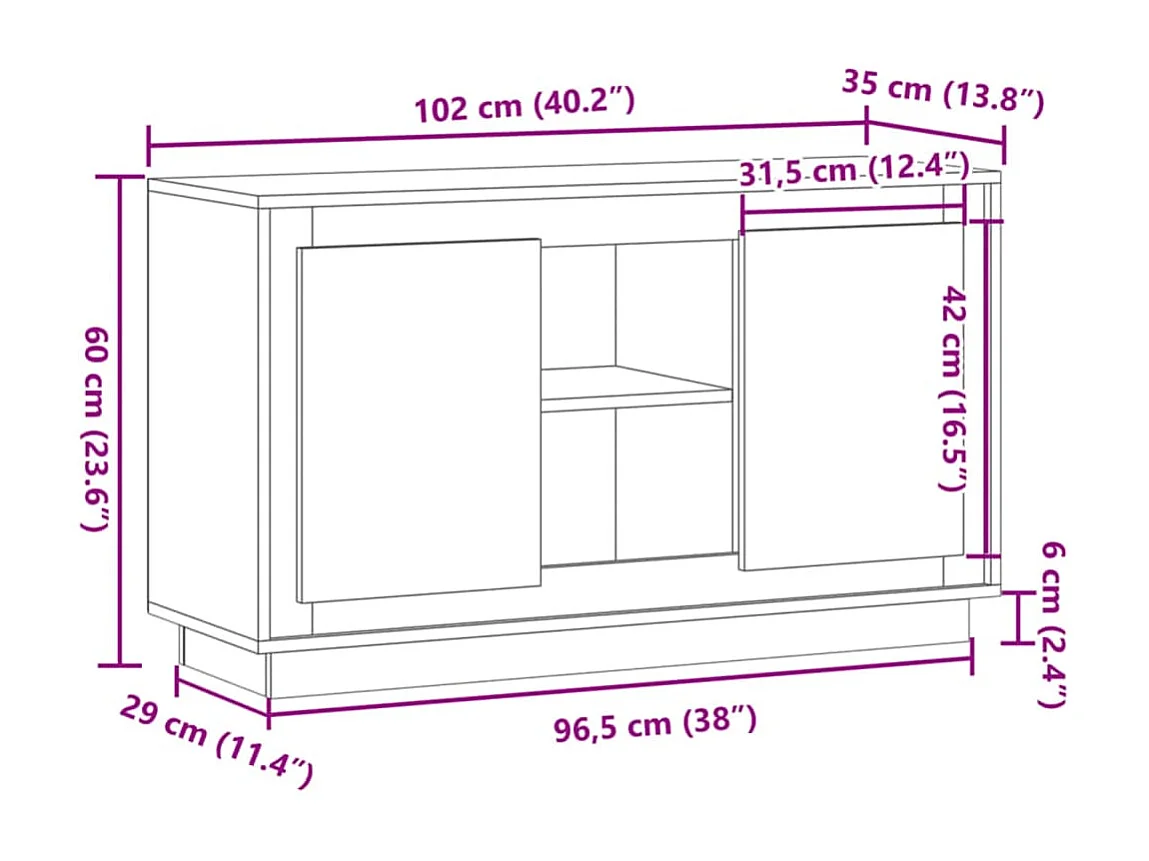 Buffet Chêne artisanal 102 x 35 x 55 cm Bois d'ingénierie