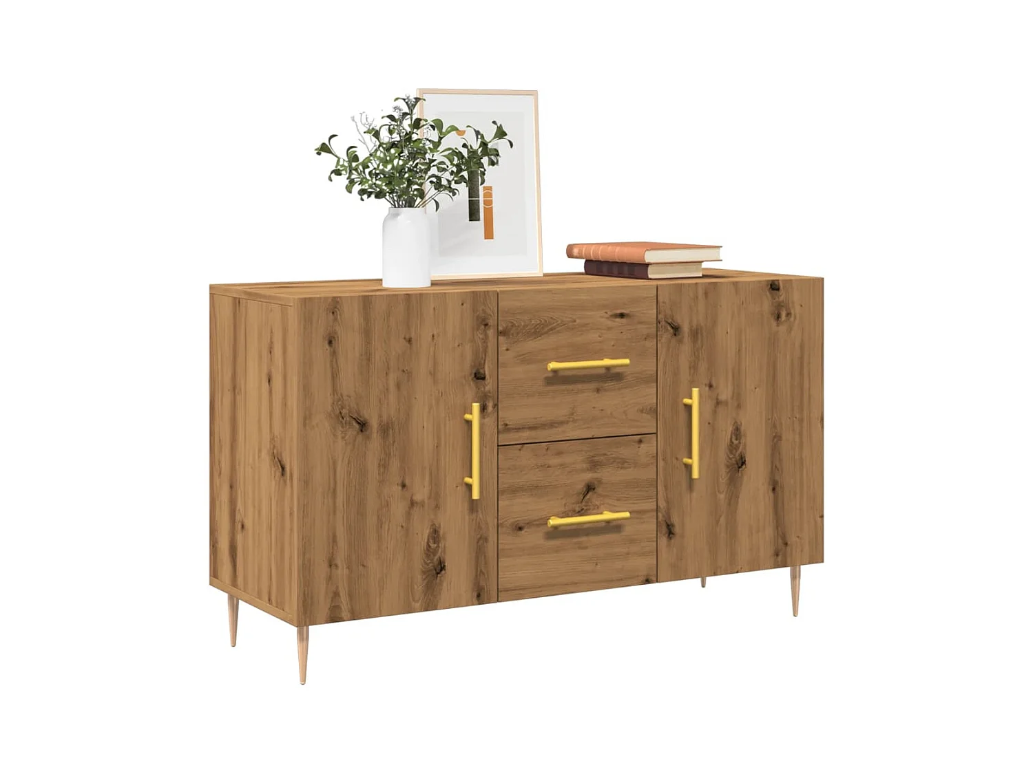 Dressoir 100x36x60 cm bewerkt hout artisanaal eikenkleurig