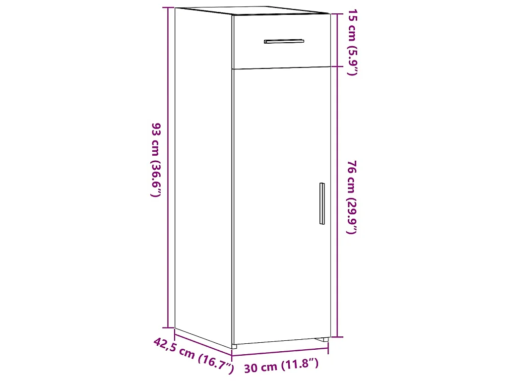 Dressoir 30x42,5x93 cm bewerkt hout grijs sonoma eikenkleurig