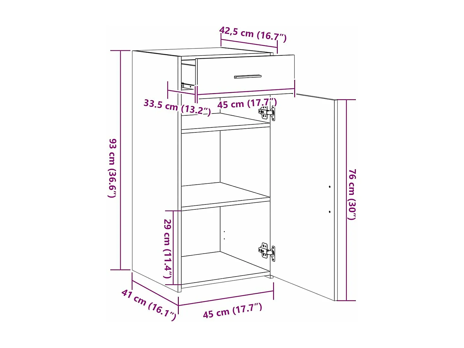 Buffet chêne marron 45x42,5x93 cm bois d'ingénierie