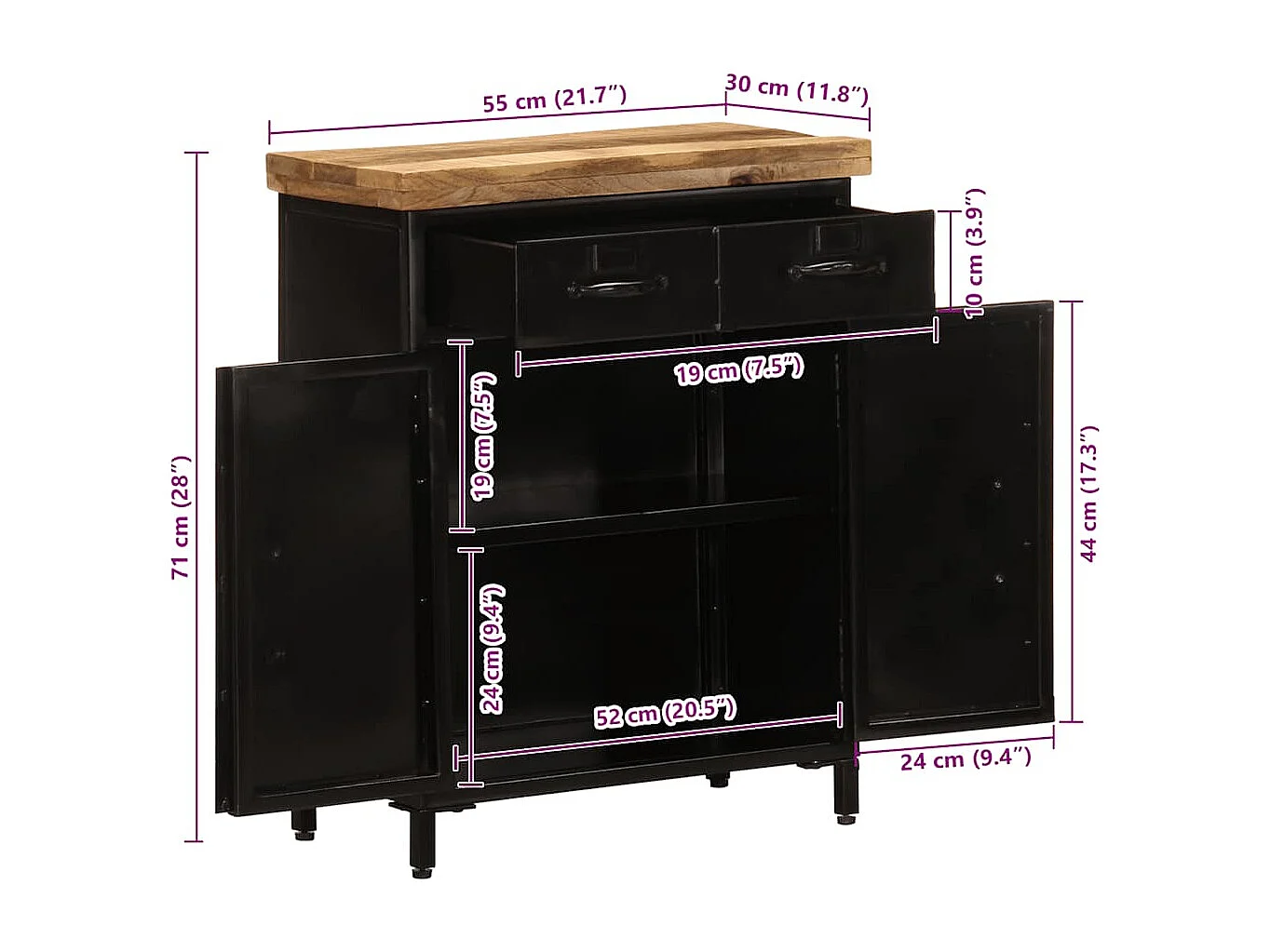 Buffet 55x30x71 cm bois massif de manguier