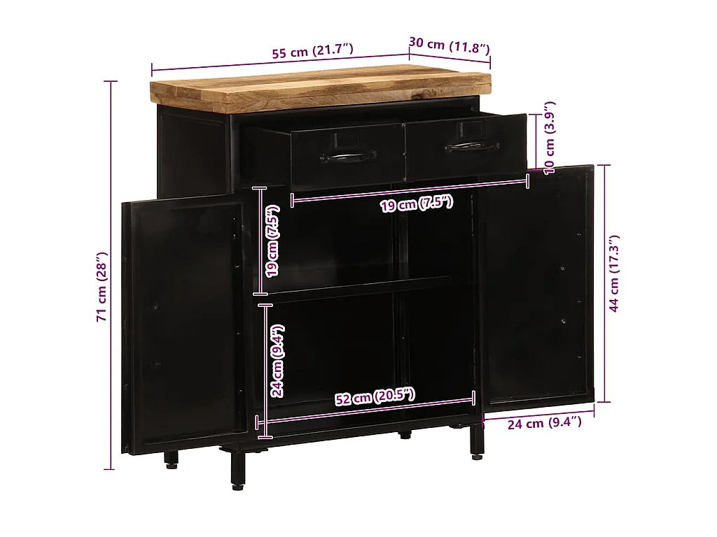 Aparador de madera maciza de mango 55x30x71 cm