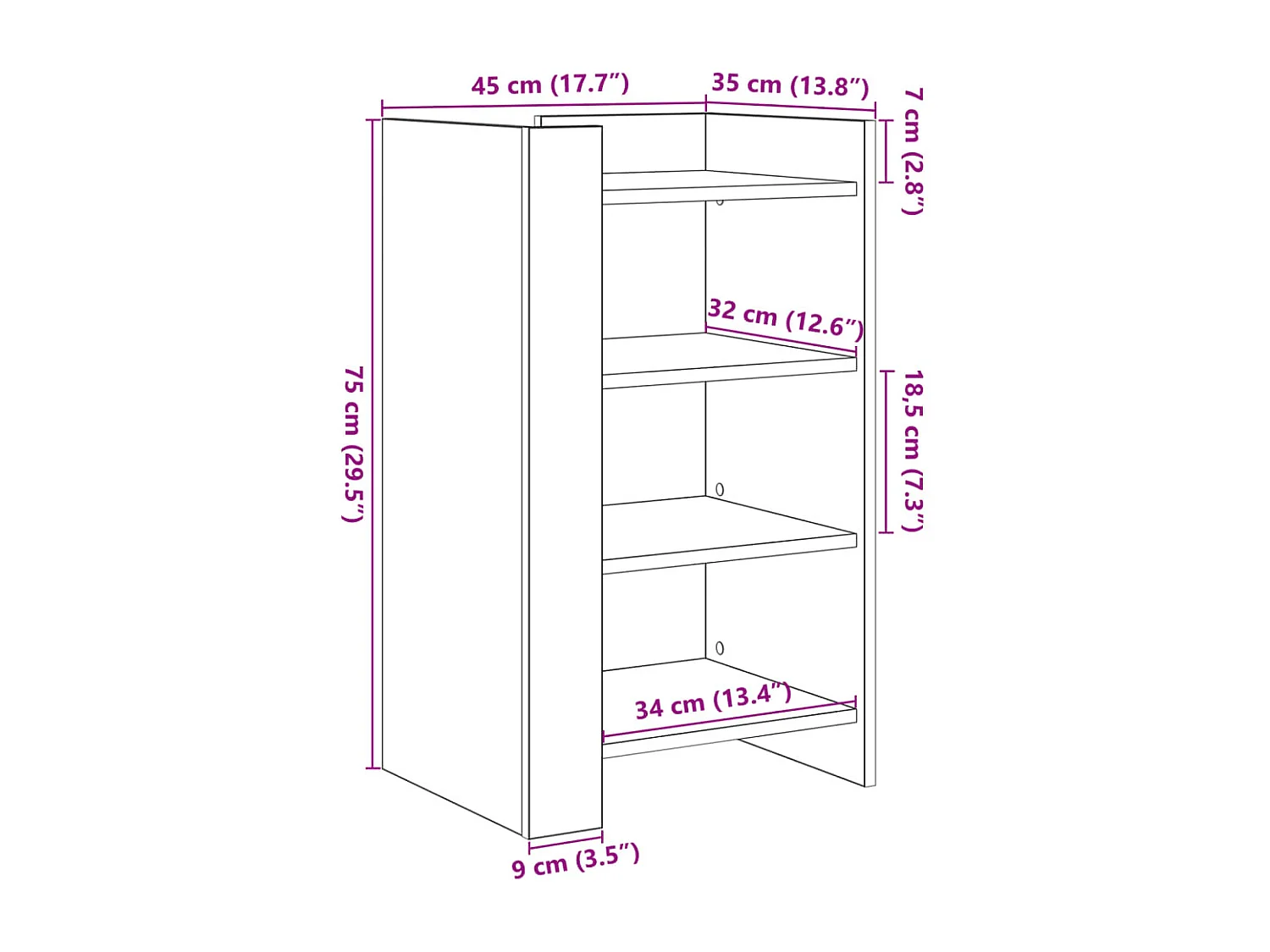 Buffet blanc 45x35x75 cm bois d'ingénierie
