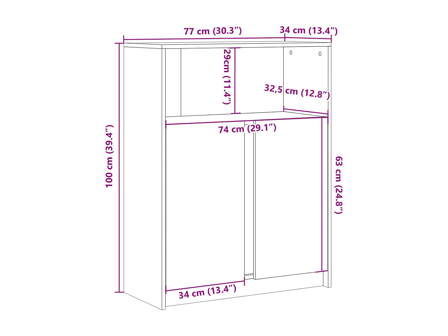 Dressoir met LED 77x34x100 cm bewerkt hout bruin eikenkleur