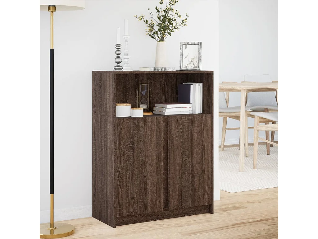 Dressoir met LED 77x34x100 cm bewerkt hout bruin eikenkleur