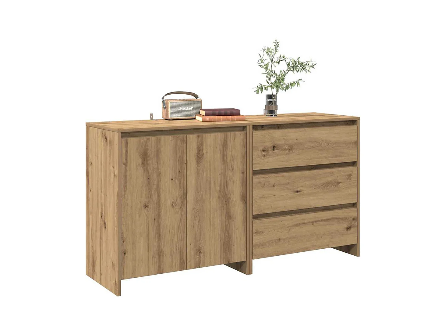 Buffet 2 pcs chêne artisanal bois d'ingénierie