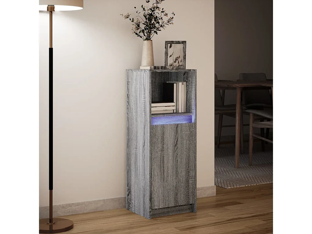 Dressoir met LED 38x34x100 cm bewerkt hout grijs sonoma eiken
