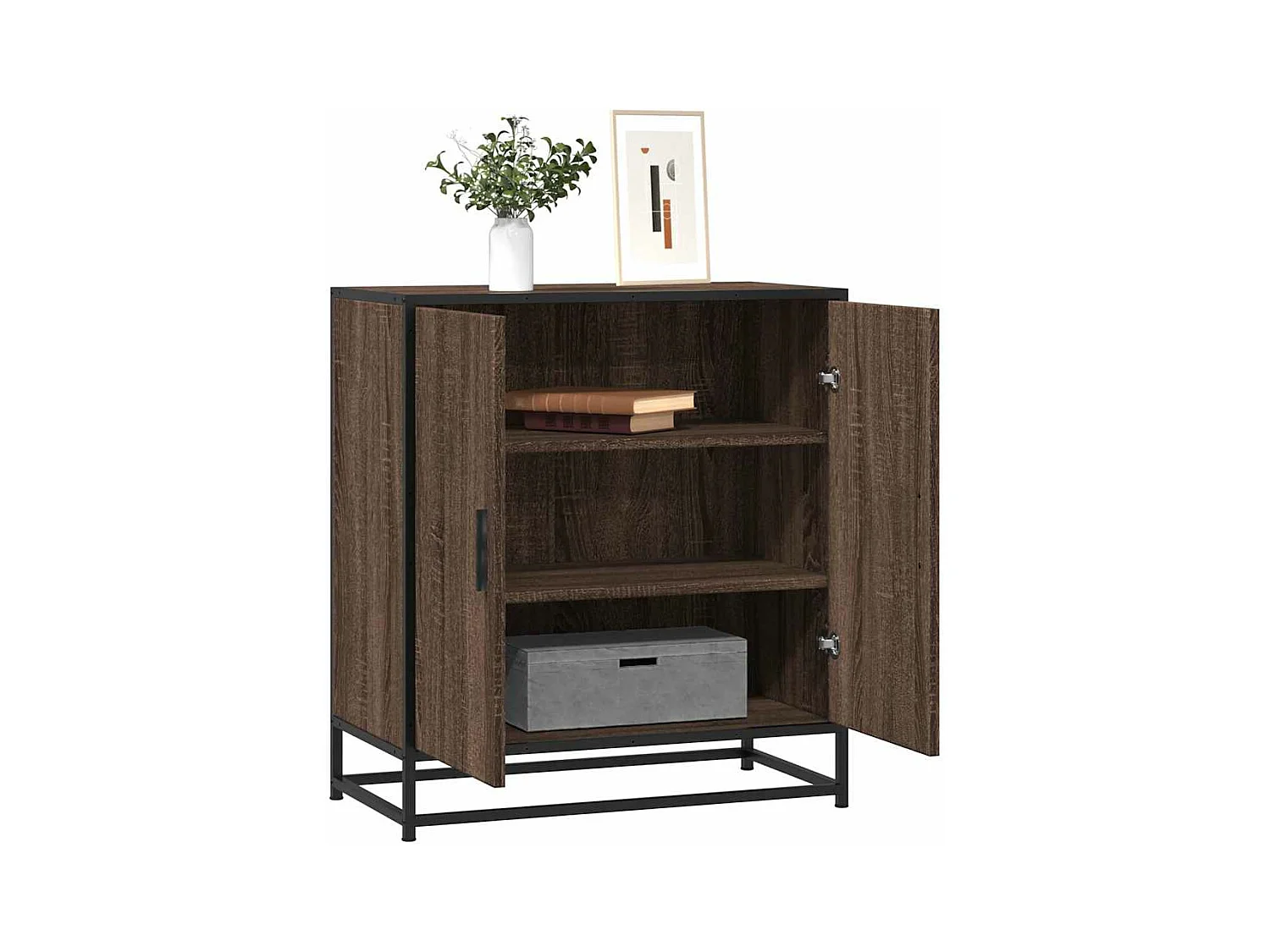 Buffet chêne marron 68x35x76 cm bois d'ingénierie et métal