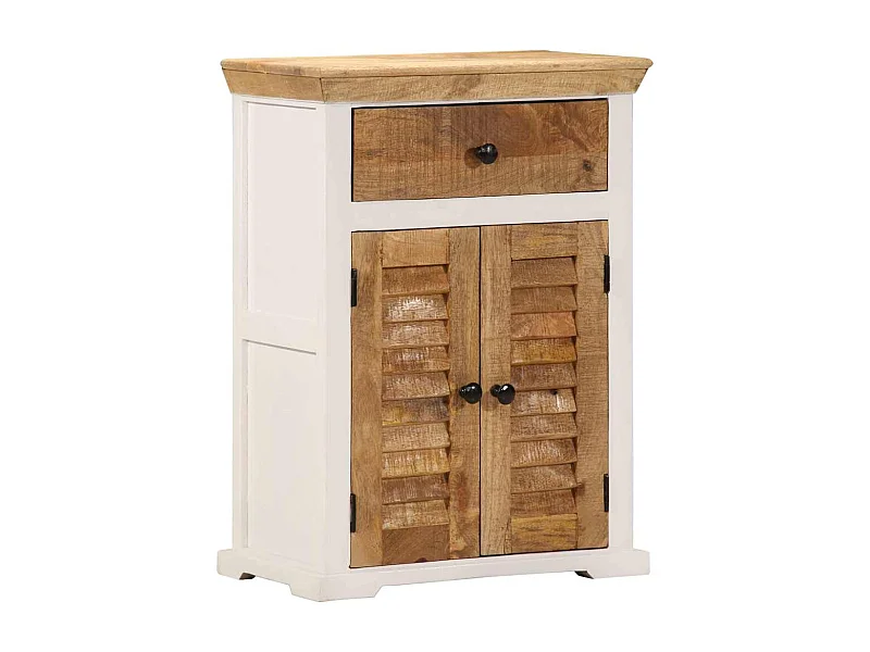 Buffet blanc et marron 55x30x73 cm bois de manguier solide brut