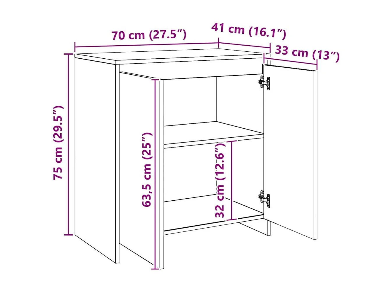 Buffet chêne artisanal 70x41x75 cm bois d'ingénierie
