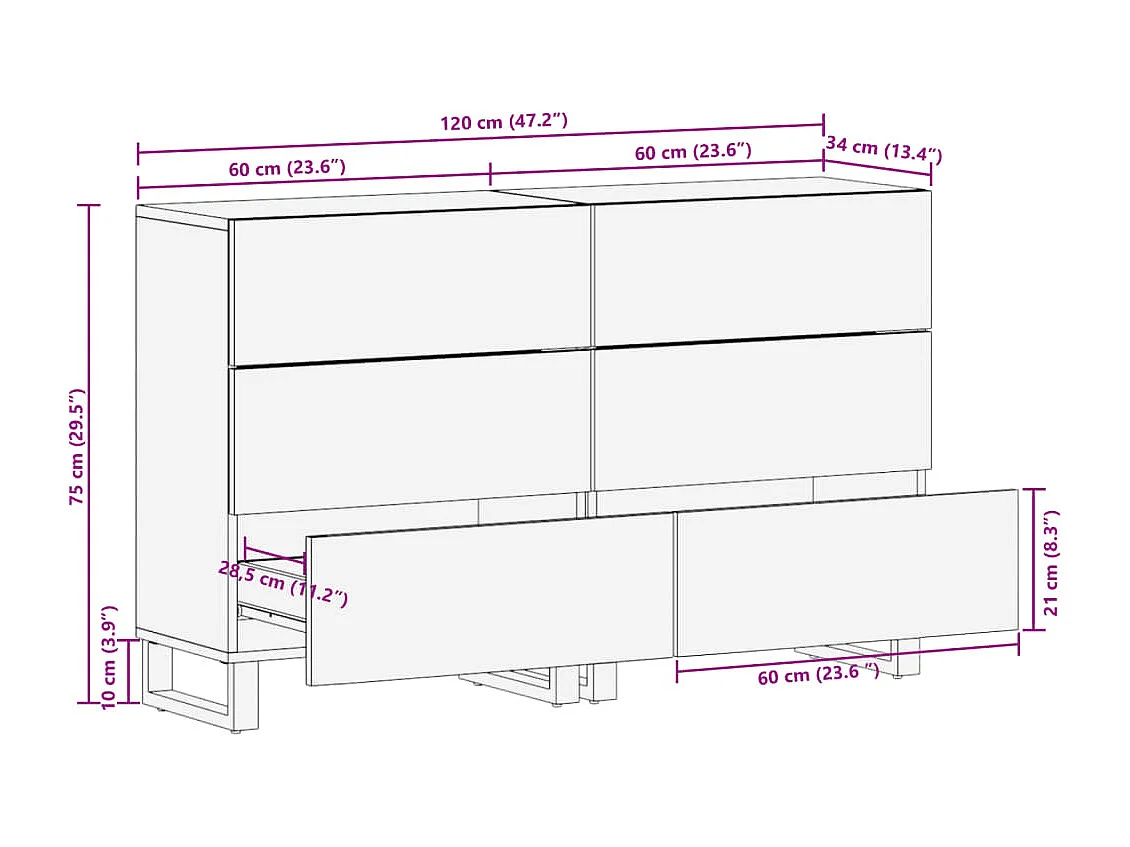Buffets 2 pcs 60x34x75 cm bois d'acacia massif