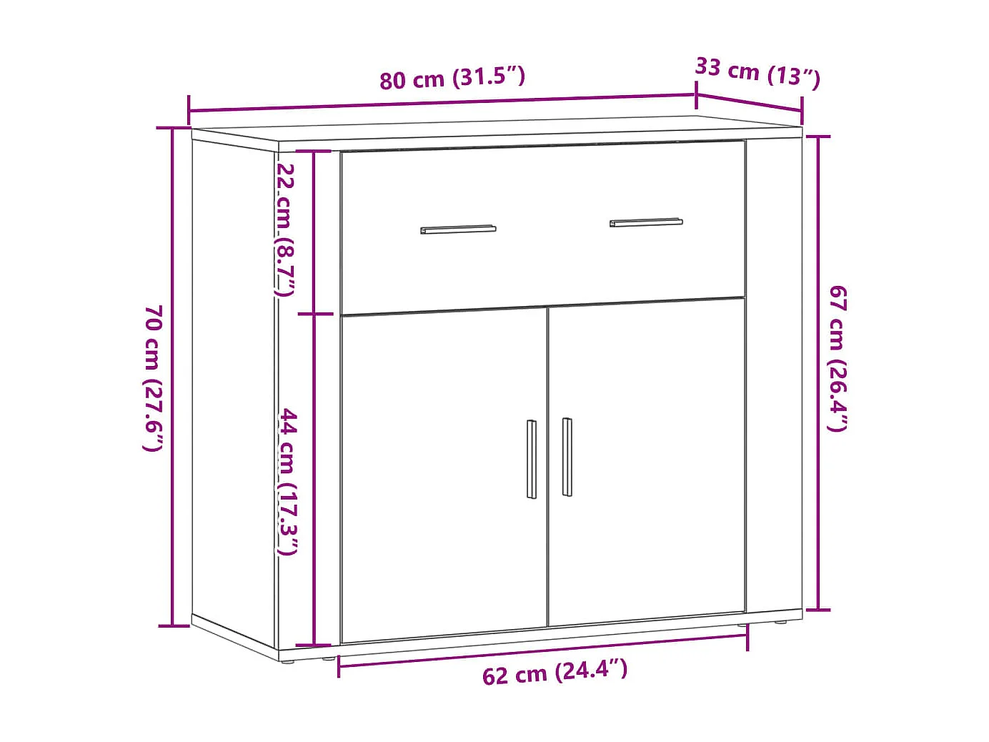 Buffet chêne artisanal 80x33x70 cm bois d'ingénierie