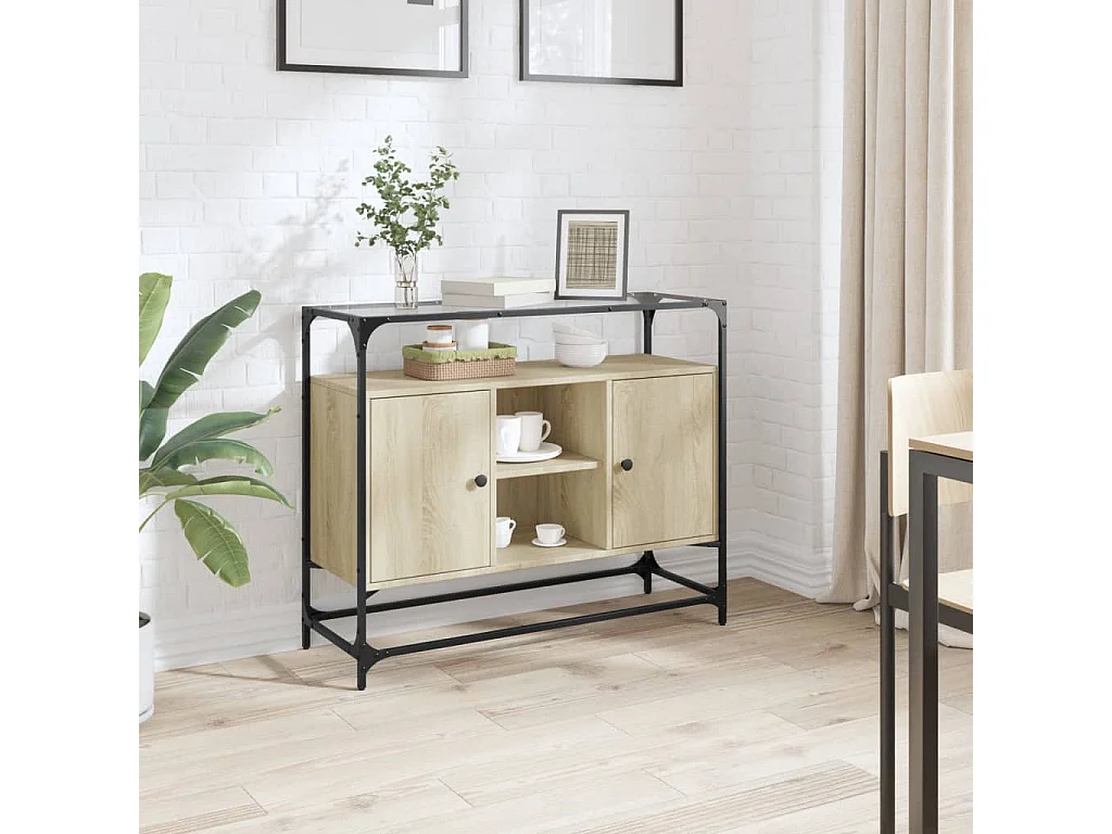 Sideboard mit Glasplatte Sonoma-Eiche 98x35x81 cm Holzwerkstoff