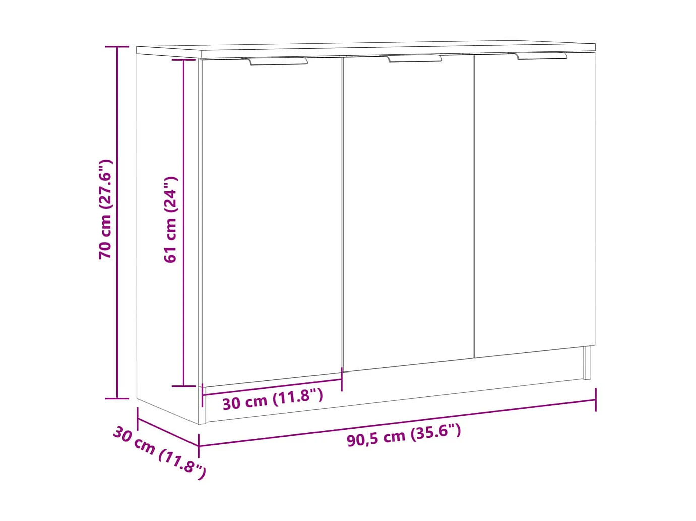 Buffet vieux bois 90,5x30x70 cm bois d'ingénierie