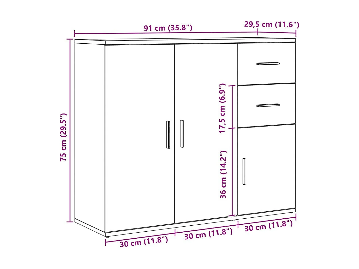 Buffet Chêne artisanal 91 x 29,5 x 75 cm Bois d'ingénierie