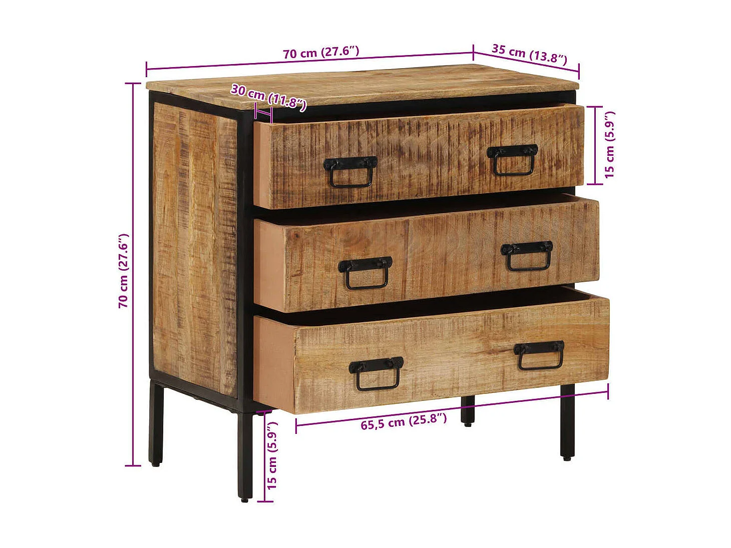 Dressoir 70x35x70 cm massief ruw mangohout