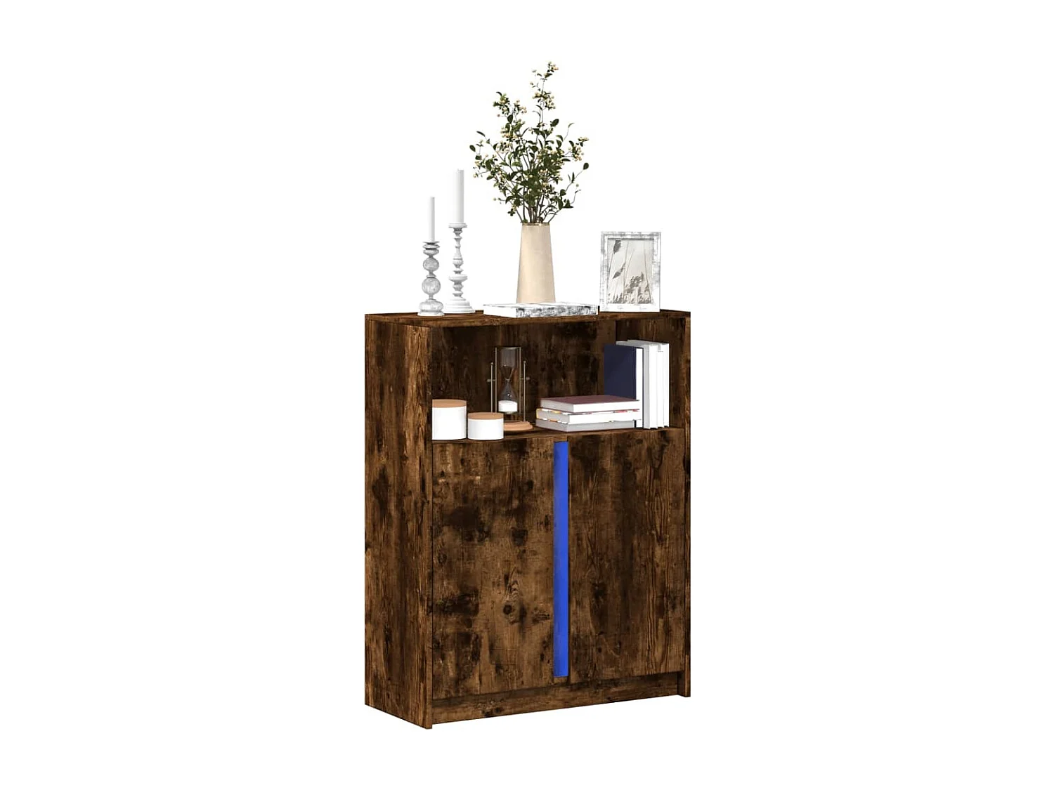 Dressoir met LED 77x34x100 cm bewerkt hout gerookt eikenkleurig