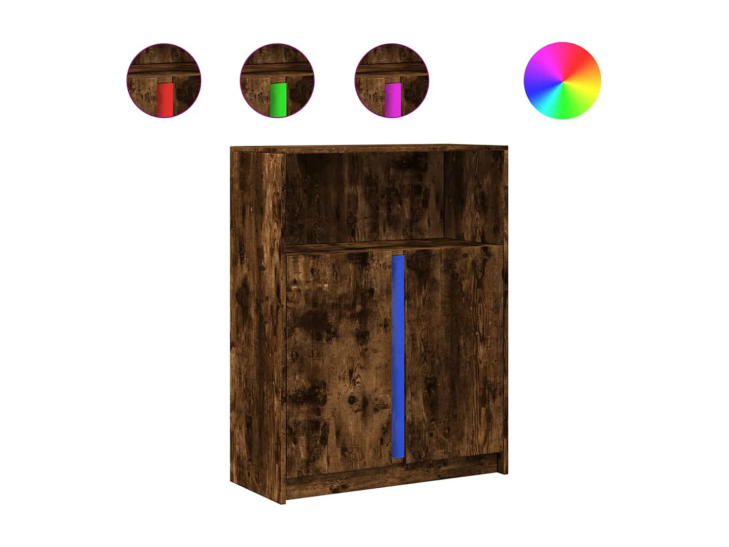 Dressoir met LED 77x34x100 cm bewerkt hout gerookt eikenkleurig