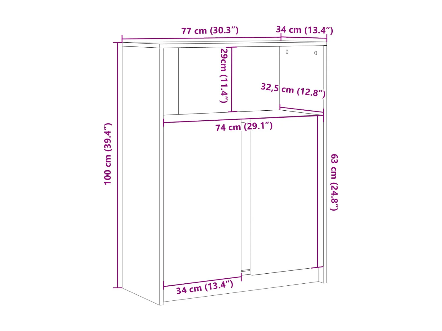 Dressoir met LED 77x34x100 cm bewerkt hout gerookt eikenkleurig