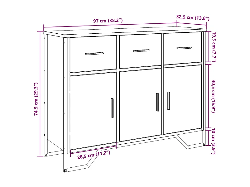 Sideboard Sonoma-Eiche 97x32,5x74,5 cm Holzwerkstoff