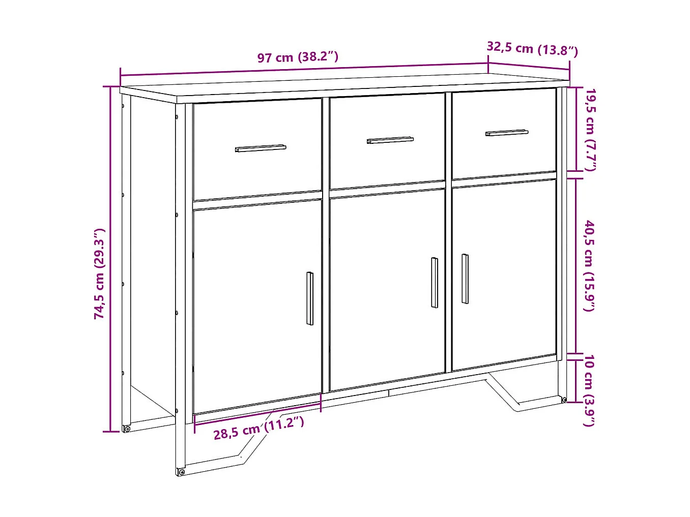 Sideboard Sonoma-Eiche 97x32,5x74,5 cm Holzwerkstoff