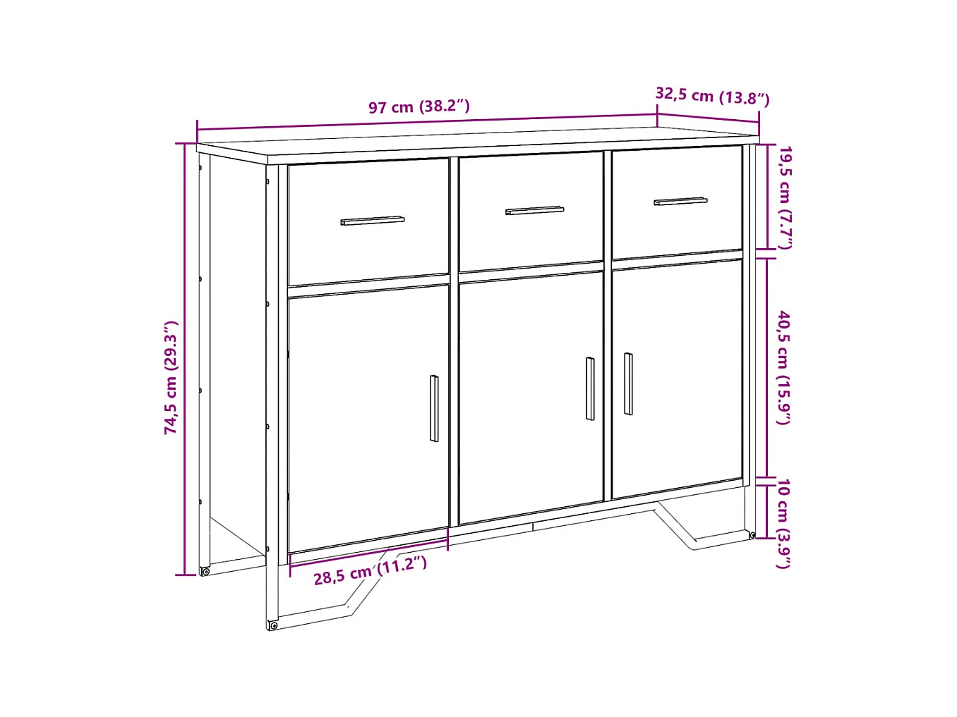 Buffet chêne sonoma 97x32,5x74,5 cm bois d'ingénierie