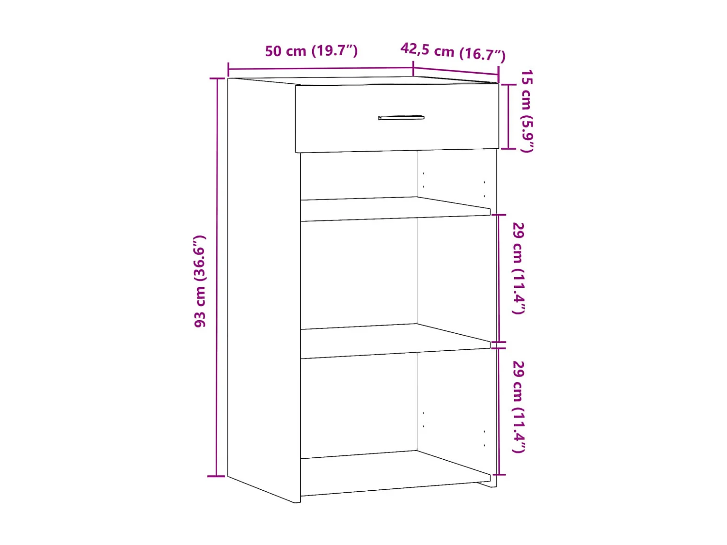 Buffet gris béton 50x42,5x93 cm bois d'ingénierie