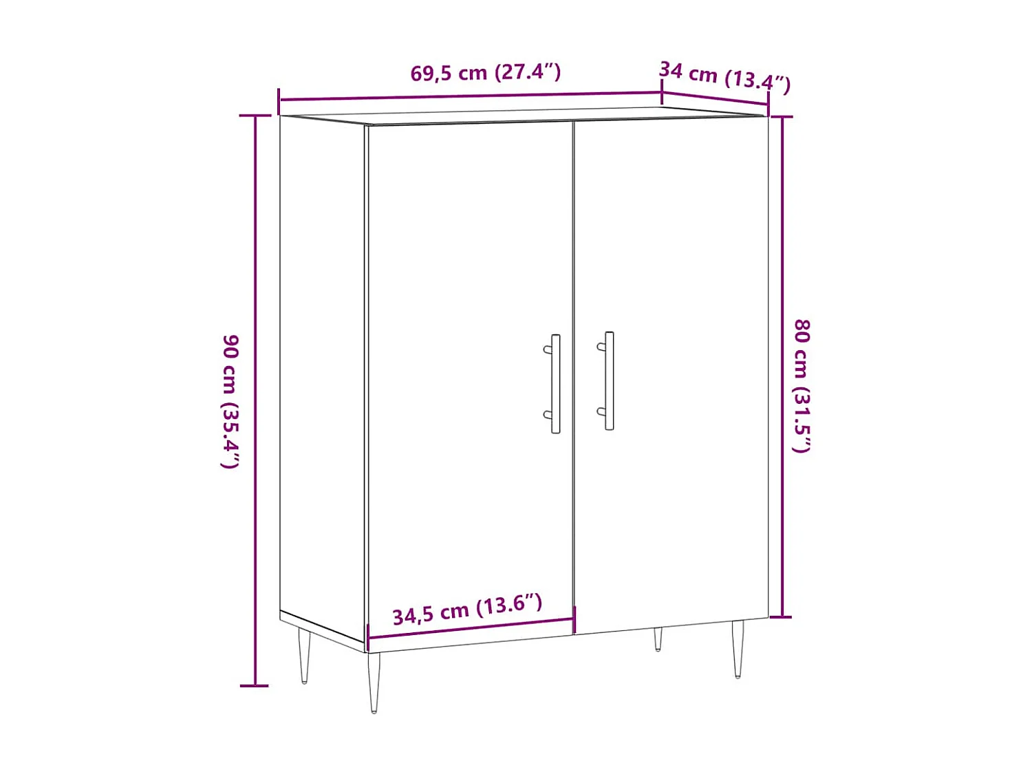 Buffet vieux bois 69,5x34x90 cm bois d'ingénierie