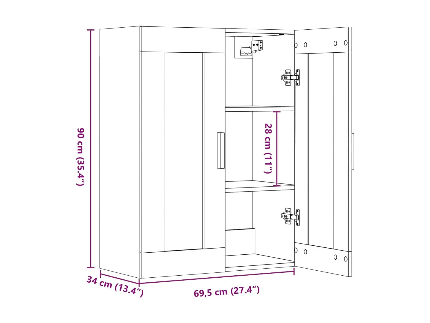 Armoire murale suspendue vieux bois 69,5x34x90 cm